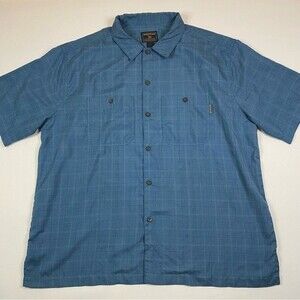 Woolrich Shirt Mens XL Blue Plaid Short Sleeve Button Up Chest Pocket Casual